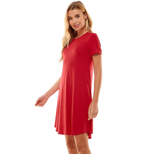 Crew Neck Short Sleeve Dress - Red - ApresTenCo