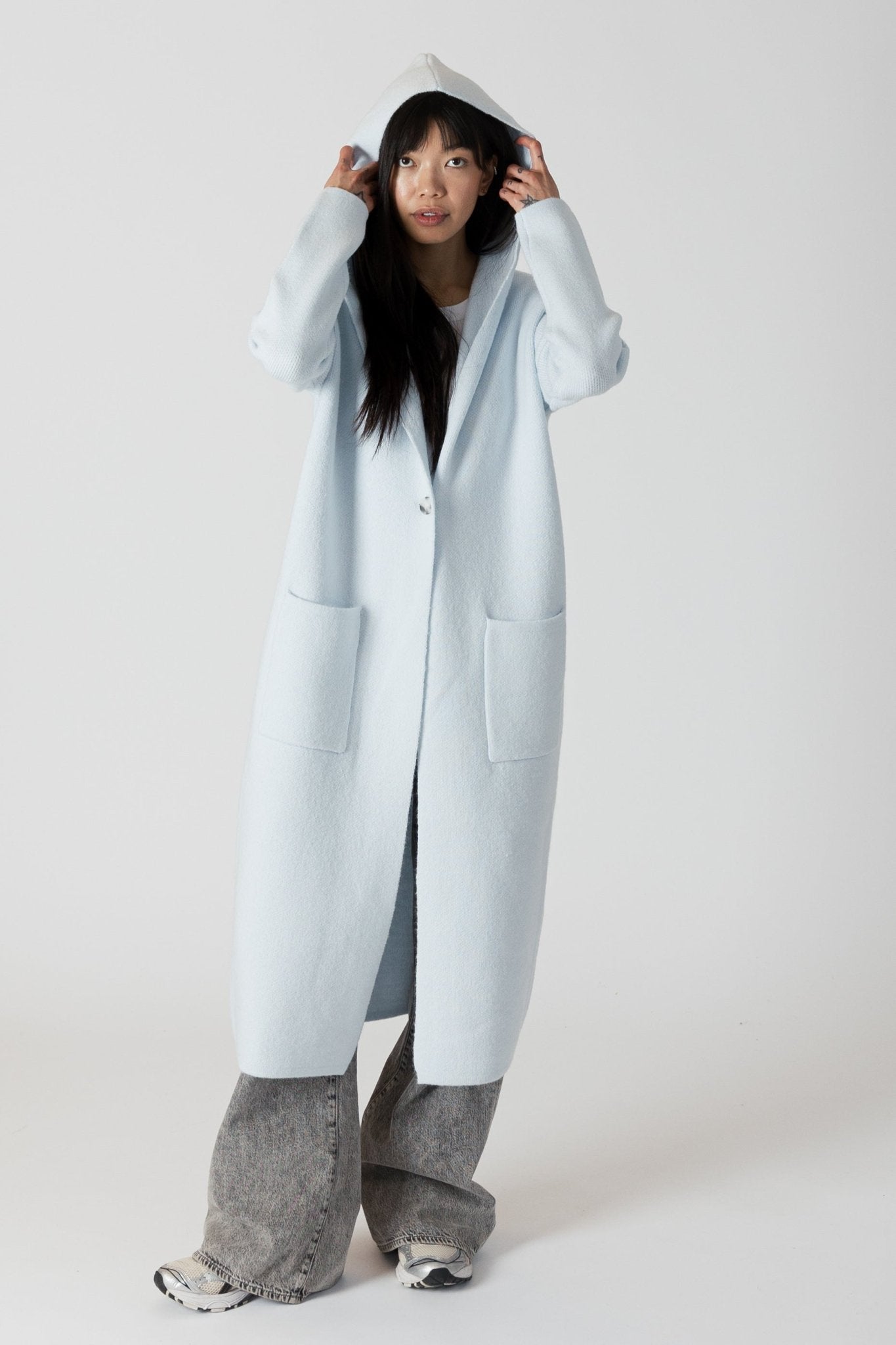 Lyla + Luxe - Jiminy Long Hooded Coat - Powder Blue - ApresTenCo