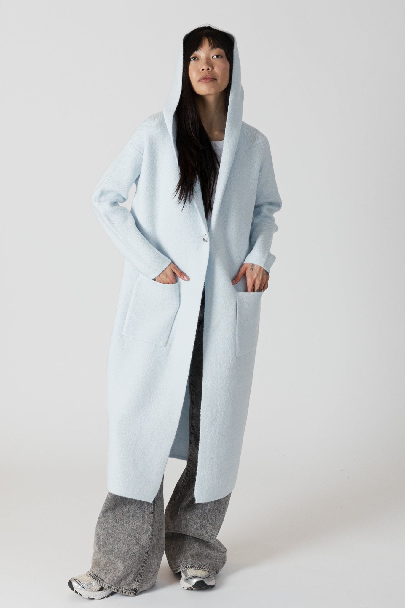 Lyla + Luxe - Jiminy Long Hooded Coat - Powder Blue - ApresTenCo