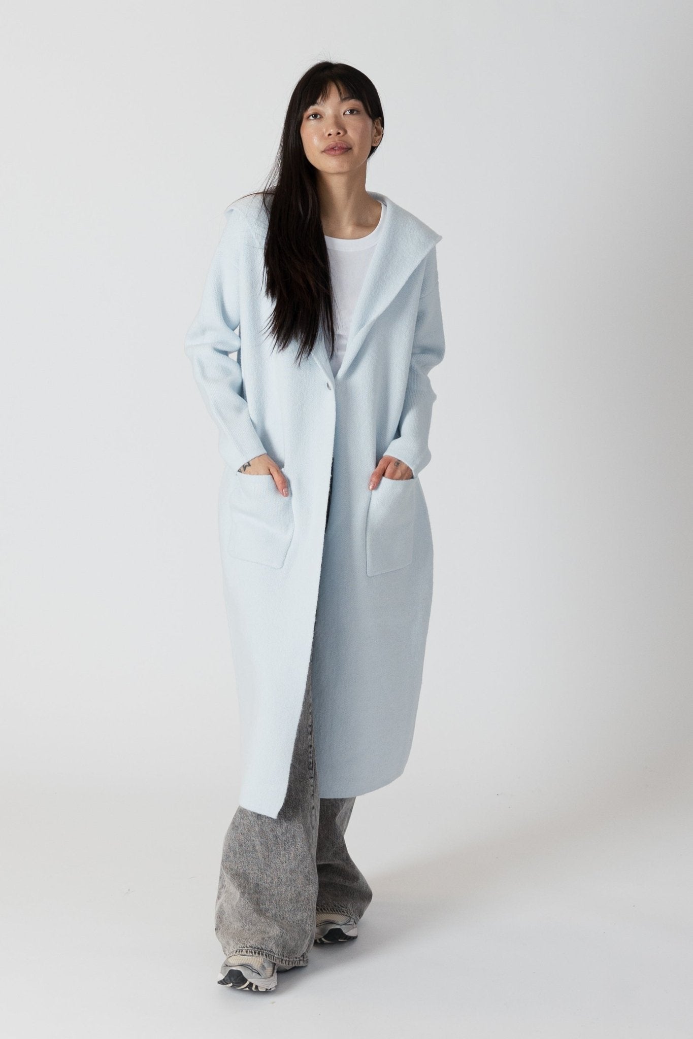 Lyla + Luxe - Jiminy Long Hooded Coat - Powder Blue - ApresTenCo