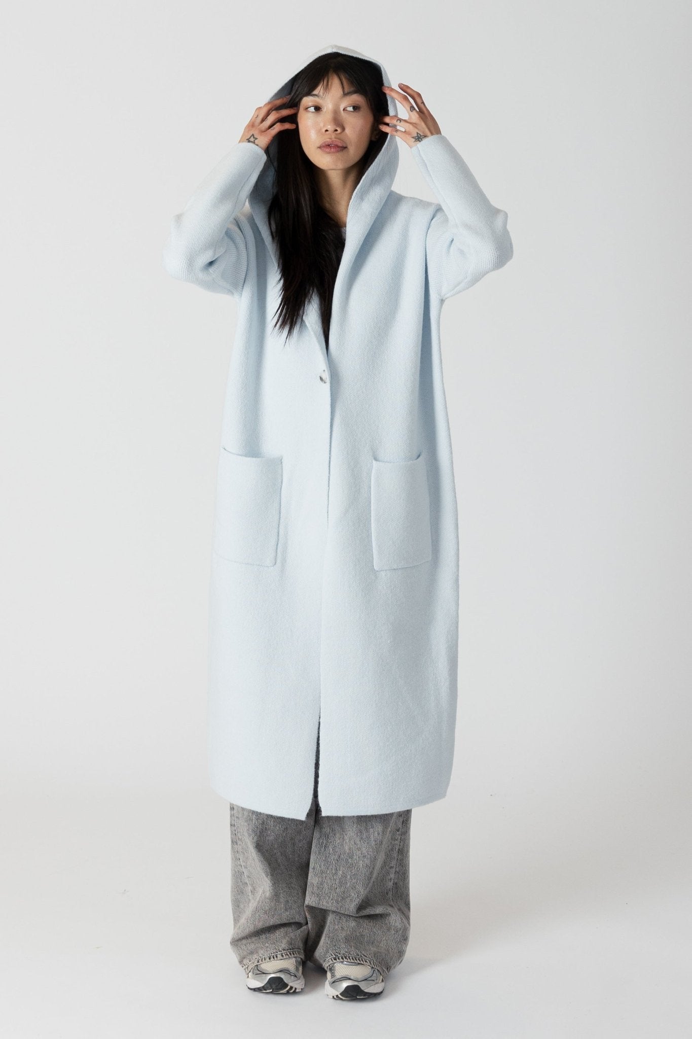 Lyla + Luxe - Jiminy Long Hooded Coat - Powder Blue - ApresTenCo