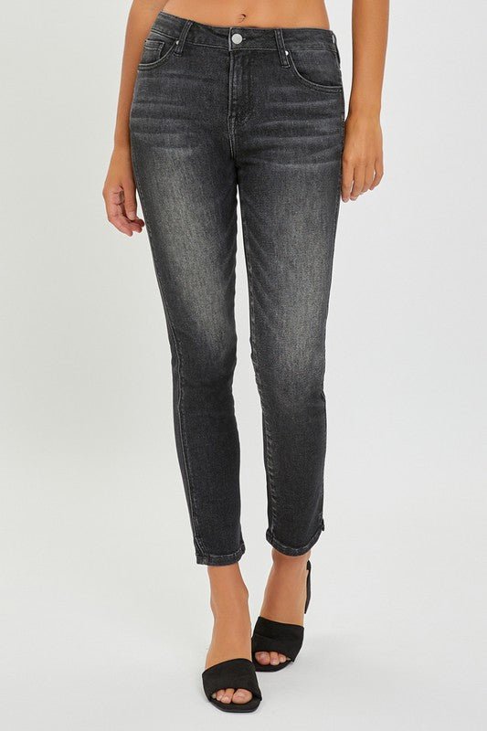 Mid Rise Side Slit Ankle Skinny Jeans - Risen - ApresTenCo