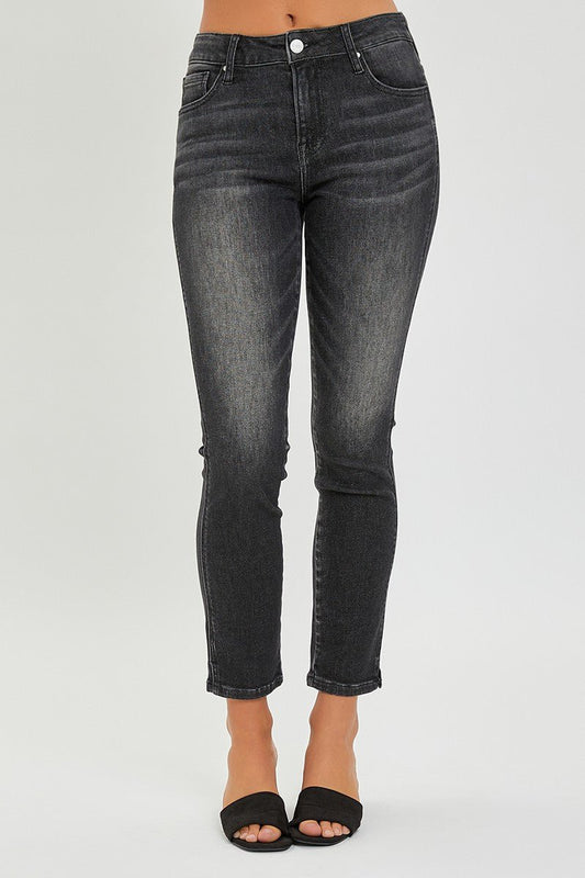 Mid Rise Side Slit Ankle Skinny Jeans - Risen - ApresTenCo