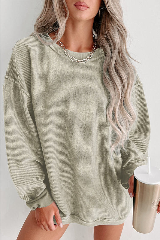 Ribbed Knit Pullover Sweatshirt - Light Green - ApresTenCo