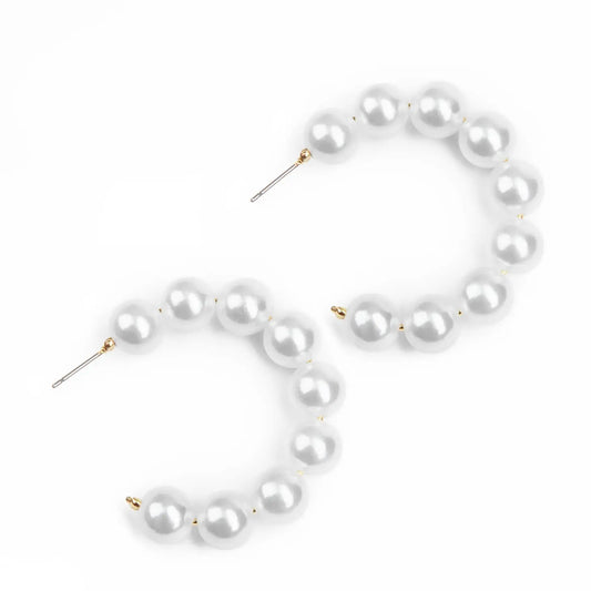 White Round Pearl Hoop Earrings - ApresTenCo